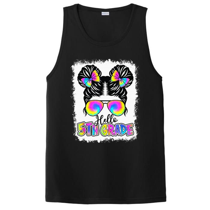 Back To School Hello 5th Grade Cute Messy Bun Tie Dye PosiCharge Competitor Tank