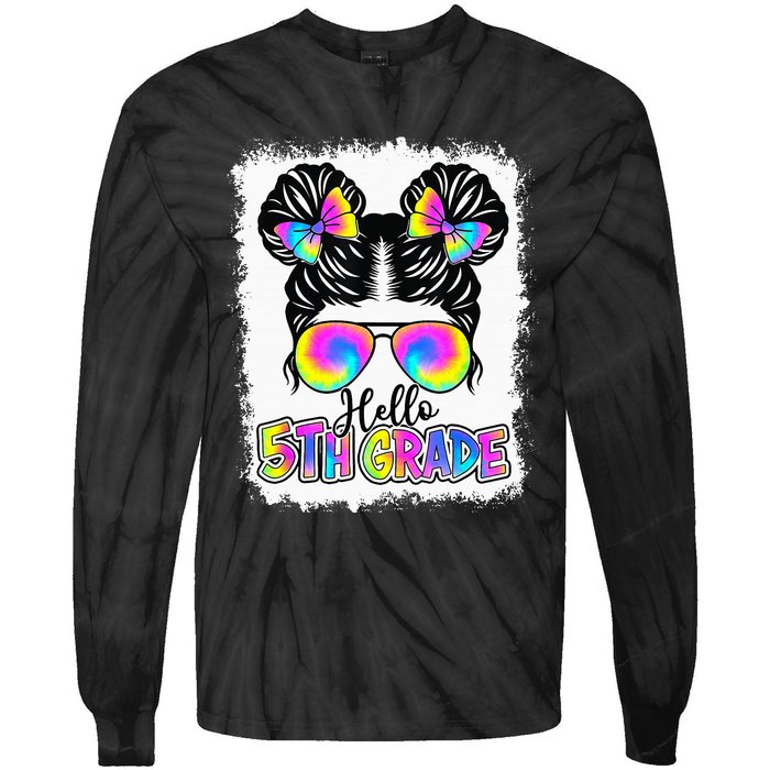 Back To School Hello 5th Grade Cute Messy Bun Tie Dye Tie-Dye Long Sleeve Shirt