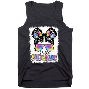 Back To School Hello 5th Grade Cute Messy Bun Tie Dye Tank Top