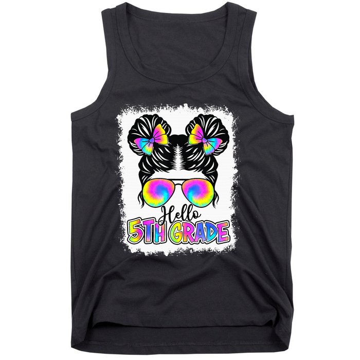 Back To School Hello 5th Grade Cute Messy Bun Tie Dye Tank Top