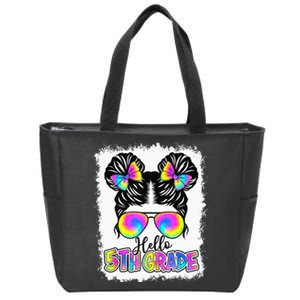 Back To School Hello 5th Grade Cute Messy Bun Tie Dye Zip Tote Bag