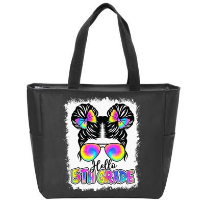 Back To School Hello 5th Grade Cute Messy Bun Tie Dye Zip Tote Bag