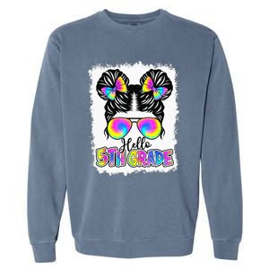 Back To School Hello 5th Grade Cute Messy Bun Tie Dye Garment-Dyed Sweatshirt