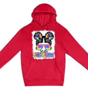 Back To School Hello 5th Grade Cute Messy Bun Tie Dye Premium Pullover Hoodie