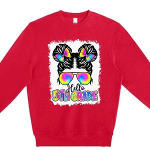 Back To School Hello 5th Grade Cute Messy Bun Tie Dye Premium Crewneck Sweatshirt