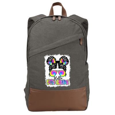 Back To School Hello 5th Grade Cute Messy Bun Tie Dye Cotton Canvas Backpack