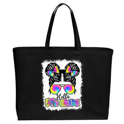 Back To School Hello 5th Grade Cute Messy Bun Tie Dye Cotton Canvas Jumbo Tote