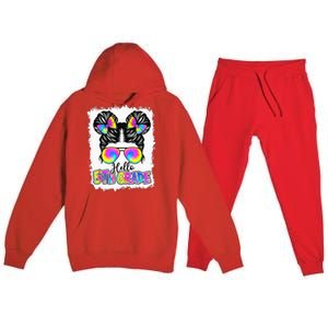 Back To School Hello 5th Grade Cute Messy Bun Tie Dye Premium Hooded Sweatsuit Set