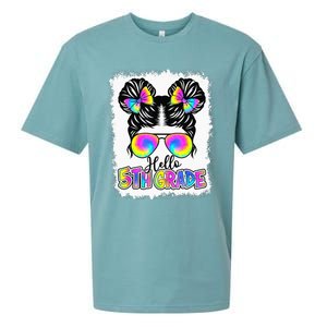 Back To School Hello 5th Grade Cute Messy Bun Tie Dye Sueded Cloud Jersey T-Shirt