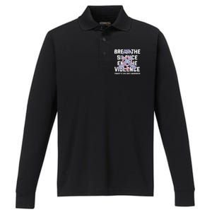 Break The Silence End Violence Domestic Violence Awareness Performance Long Sleeve Polo