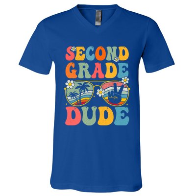 Back To School Second Grade Dude First Day School Groovy Gift V-Neck T-Shirt