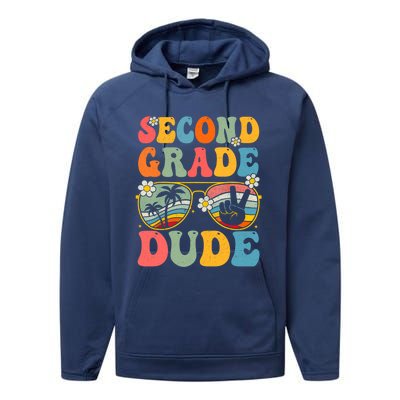 Back To School Second Grade Dude First Day School Groovy Gift Performance Fleece Hoodie