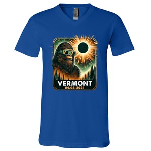 Bigfoot Total Solar Eclipse 2024 Vermont Eclipse Glasses V-Neck T-Shirt