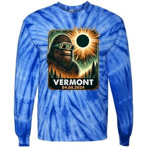 Bigfoot Total Solar Eclipse 2024 Vermont Eclipse Glasses Tie-Dye Long Sleeve Shirt