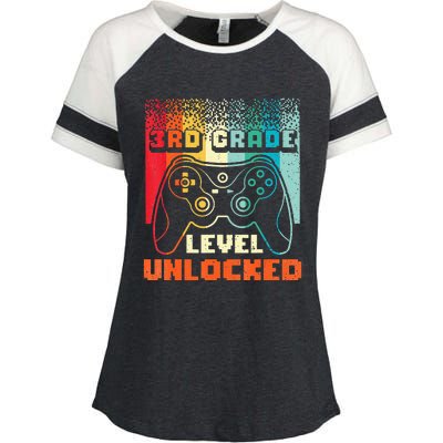 Back To School Video Gamer 3Rd Grade Level Unlocked Enza Ladies Jersey Colorblock Tee