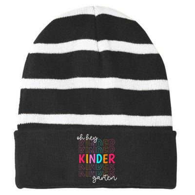 Back To School Oh Hey Kindergarten Teachers  Student Striped Beanie with Solid Band