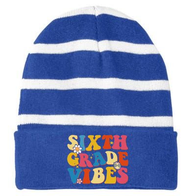 Back To School Sixth Grade Vibes Student Teacher Striped Beanie with Solid Band