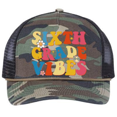 Back To School Sixth Grade Vibes Student Teacher Retro Rope Trucker Hat Cap