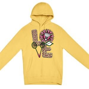 Badminton T Shirts Love Leopard Sunflower Graphic Plus Size Premium Pullover Hoodie