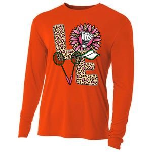 Badminton T Shirts Love Leopard Sunflower Graphic Plus Size Cooling Performance Long Sleeve Crew