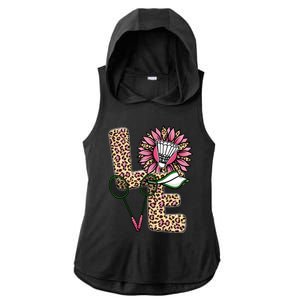 Badminton T Shirts Love Leopard Sunflower Graphic Plus Size Ladies PosiCharge Tri-Blend Wicking Draft Hoodie Tank