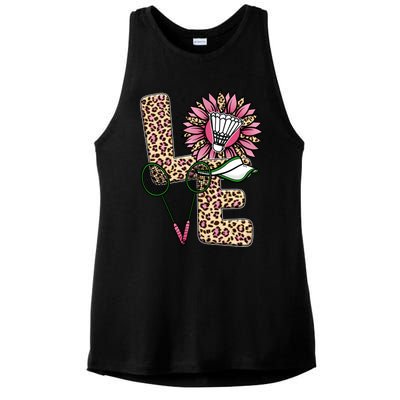 Badminton T Shirts Love Leopard Sunflower Graphic Plus Size Ladies PosiCharge Tri-Blend Wicking Tank