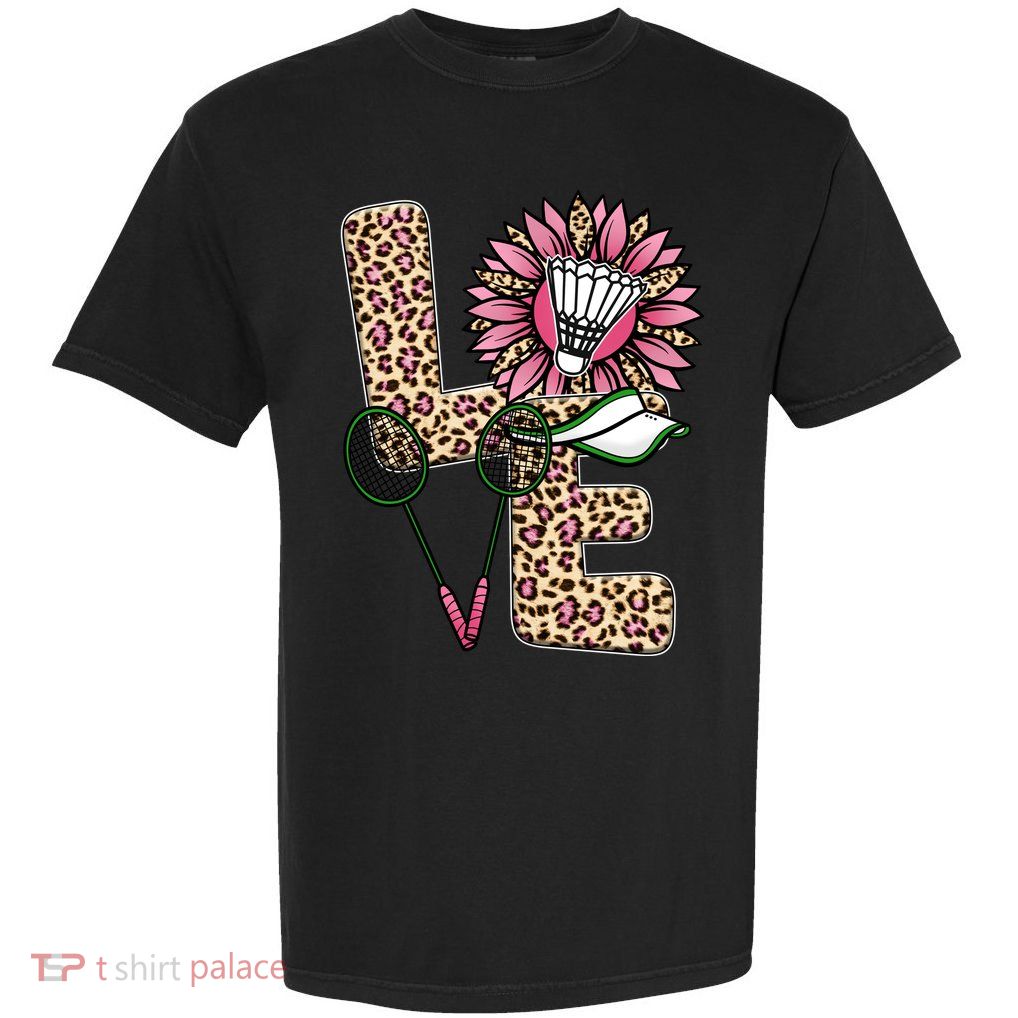 Badminton T Shirts Love Leopard Sunflower Graphic Plus Size Garment-Dyed Heavyweight T-Shirt