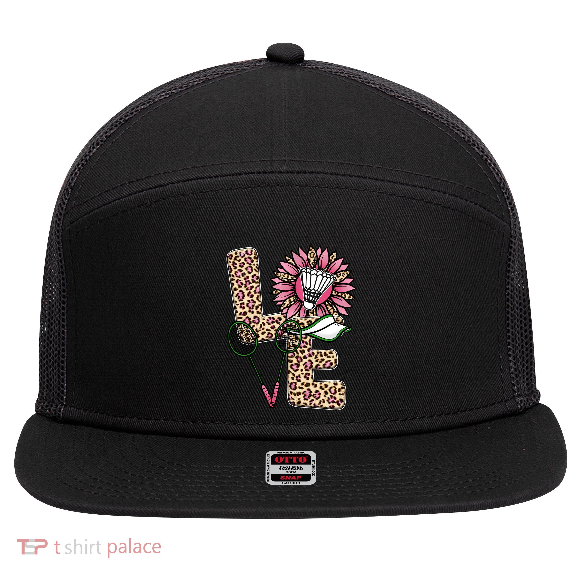 Badminton T Shirts Love Leopard Sunflower Graphic Plus Size 7 Panel Mesh Trucker Snapback Hat