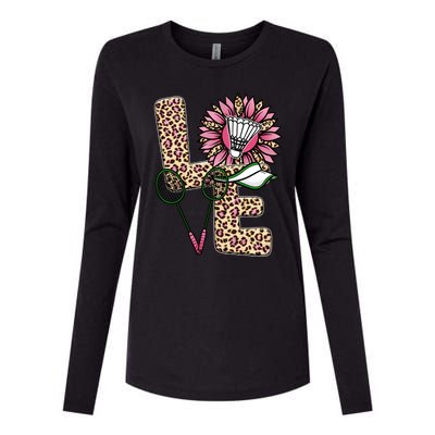 Badminton T Shirts Love Leopard Sunflower Graphic Plus Size Womens Cotton Relaxed Long Sleeve T-Shirt