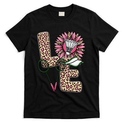 Badminton T Shirts Love Leopard Sunflower Graphic Plus Size T-Shirt