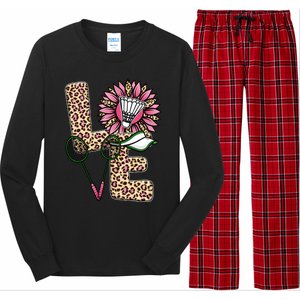 Badminton T Shirts Love Leopard Sunflower Graphic Plus Size Long Sleeve Pajama Set