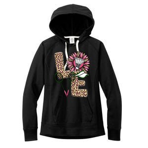 Badminton T Shirts Love Leopard Sunflower Graphic Plus Size Women's Fleece Hoodie