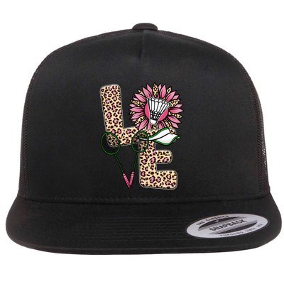 Badminton T Shirts Love Leopard Sunflower Graphic Plus Size Flatbill Hat
