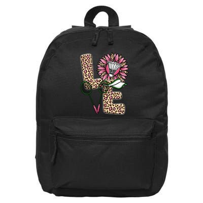 Badminton T Shirts Love Leopard Sunflower Graphic Plus Size 16 in Basic Backpack