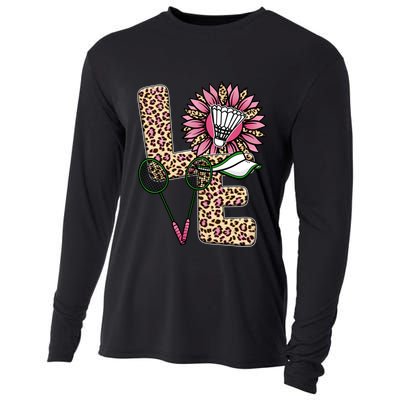 Badminton T Shirts Love Leopard Sunflower Graphic Plus Size Cooling Performance Long Sleeve Crew