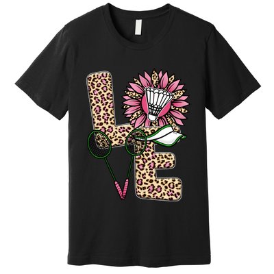 Badminton T Shirts Love Leopard Sunflower Graphic Plus Size Premium T-Shirt