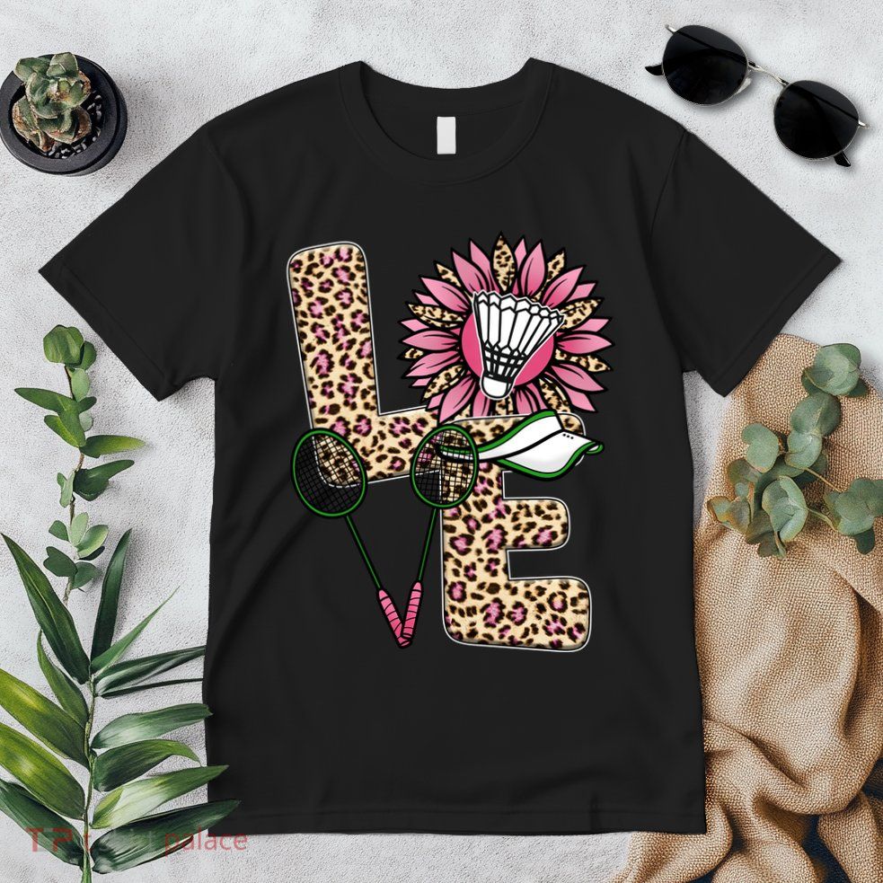 Badminton T Shirts Love Leopard Sunflower Graphic Plus Size Premium T-Shirt