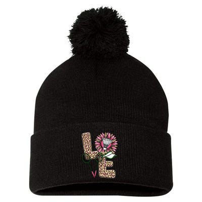 Badminton T Shirts Love Leopard Sunflower Graphic Plus Size Pom Pom 12in Knit Beanie