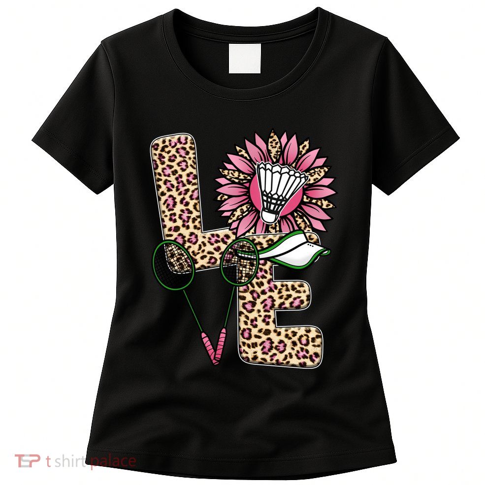 Badminton T Shirts Love Leopard Sunflower Graphic Plus Size Womens T-Shirt