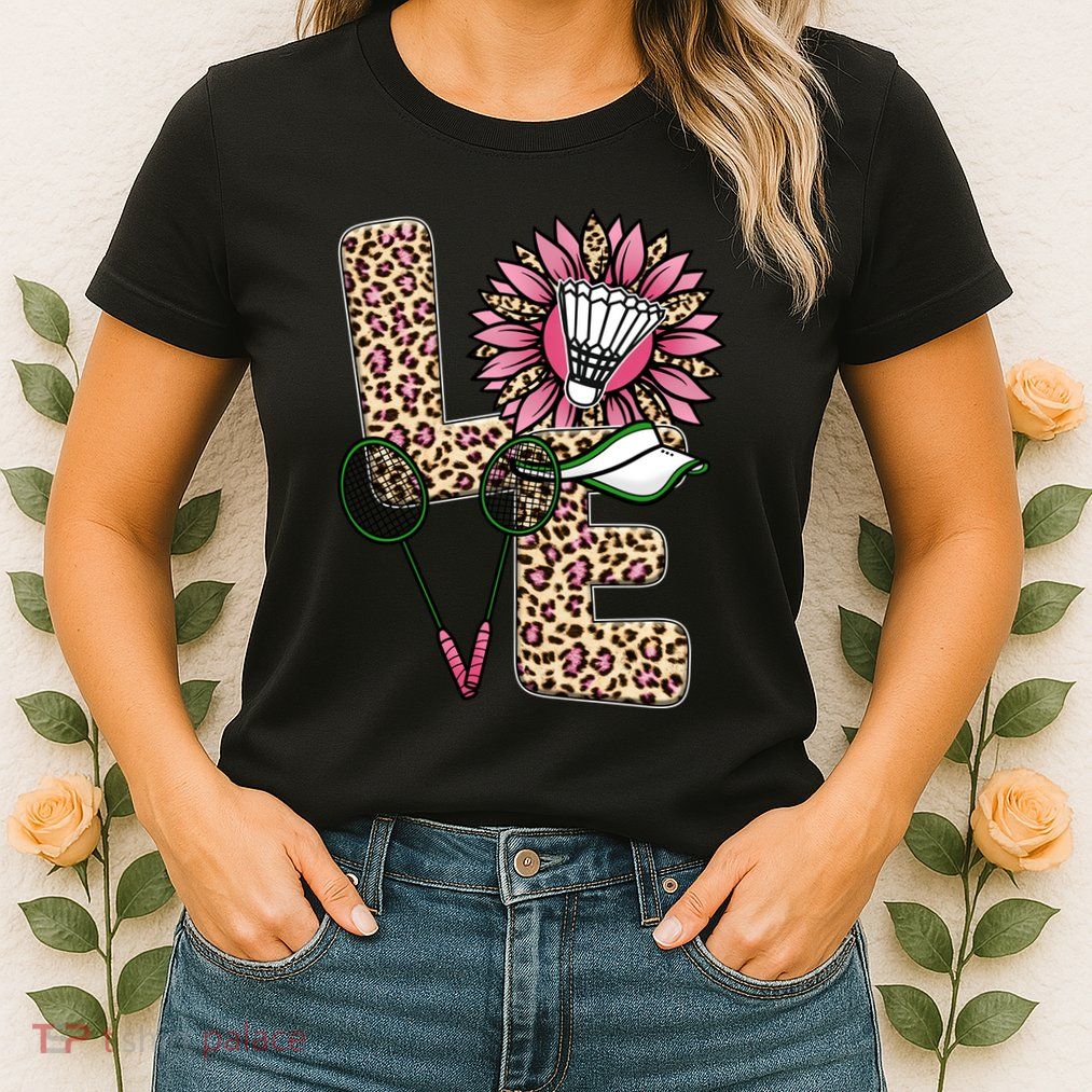 Badminton T Shirts Love Leopard Sunflower Graphic Plus Size Womens T-Shirt