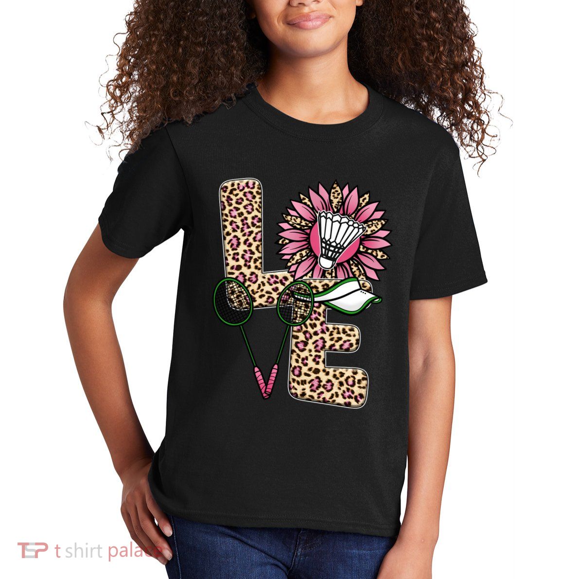 Badminton T Shirts Love Leopard Sunflower Graphic Plus Size Kids T-Shirt