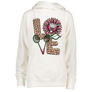 Badminton T Shirts Love Leopard Sunflower Graphic Plus Size Womens Funnel Neck Pullover Hood