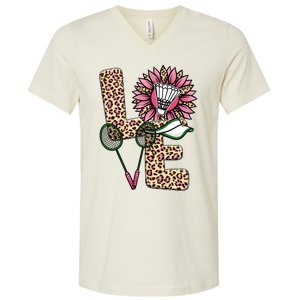 Badminton T Shirts Love Leopard Sunflower Graphic Plus Size V-Neck T-Shirt