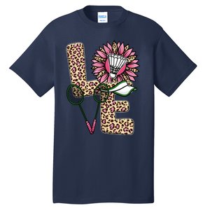 Badminton T Shirts Love Leopard Sunflower Graphic Plus Size Tall T-Shirt