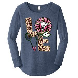 Badminton T Shirts Love Leopard Sunflower Graphic Plus Size Women's Perfect Tri Tunic Long Sleeve Shirt