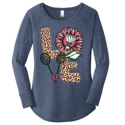 Badminton T Shirts Love Leopard Sunflower Graphic Plus Size Women's Perfect Tri Tunic Long Sleeve Shirt