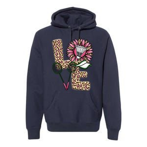 Badminton T Shirts Love Leopard Sunflower Graphic Plus Size Premium Hoodie