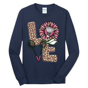 Badminton T Shirts Love Leopard Sunflower Graphic Plus Size Tall Long Sleeve T-Shirt