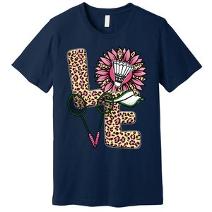 Badminton T Shirts Love Leopard Sunflower Graphic Plus Size Premium T-Shirt