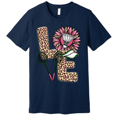 Badminton T Shirts Love Leopard Sunflower Graphic Plus Size Premium T-Shirt